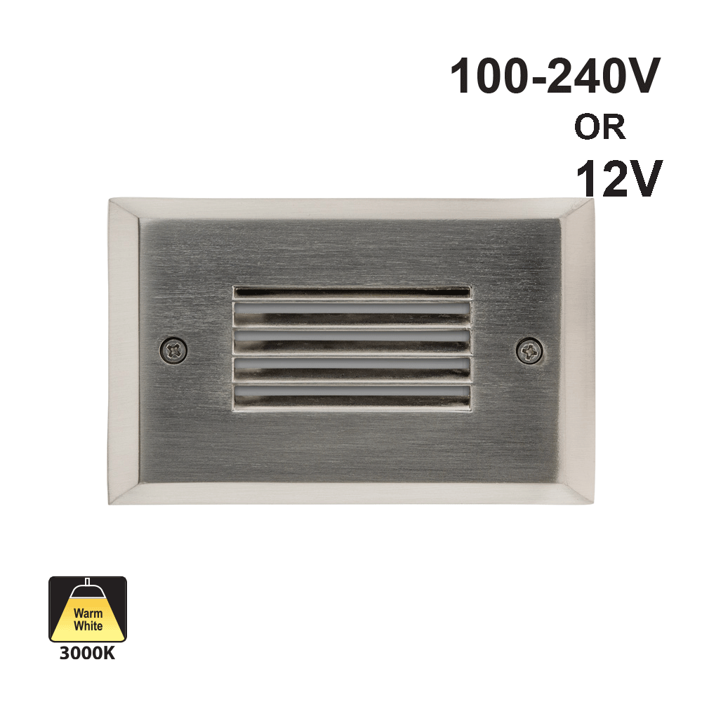 Horizontal RT05HV Single Gang LED Step Light/ Pathway Light, 100-240V 2W 3000K(Warm White) Brushed Nickel, gekpower