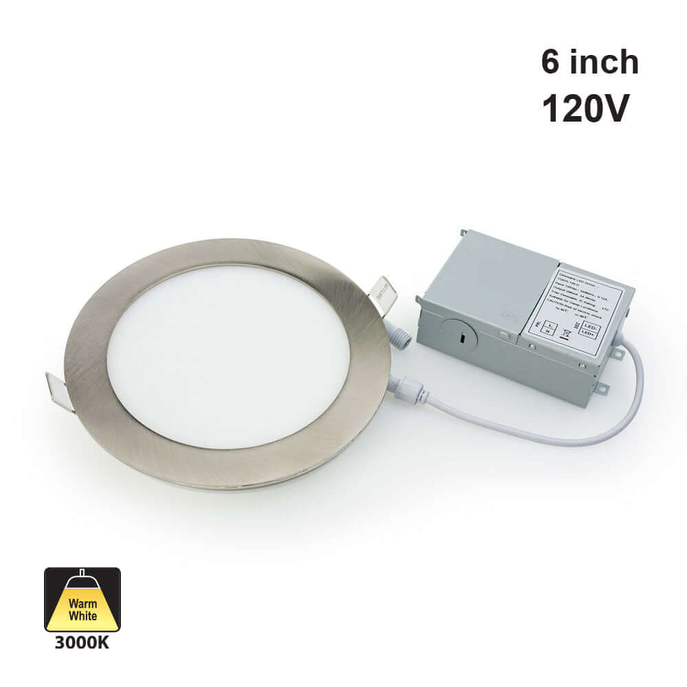 6" Dimmable Recessed LED Panel Light - 15W Brushed Nickel