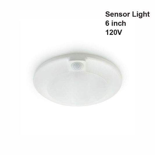6 inch flat panel ceiling light with PIR motion sensor, 120V, energy-efficient design.