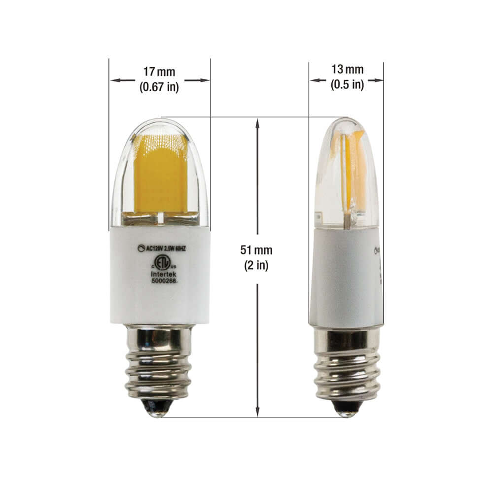 E12 LED Bulb COB, 120V 2.5W 3000K - Warm White