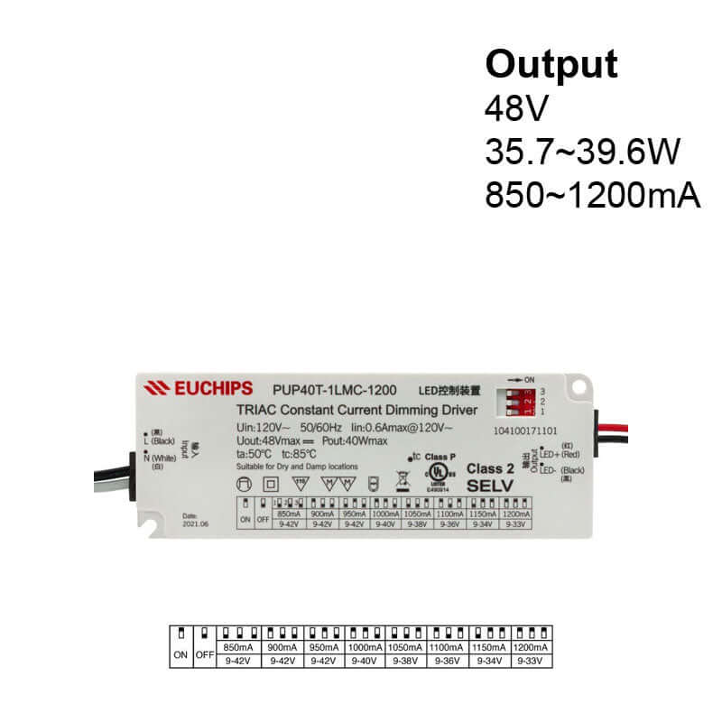 Selectable 40W LED Driver Triac Dim PUP40T-1LMC-1200