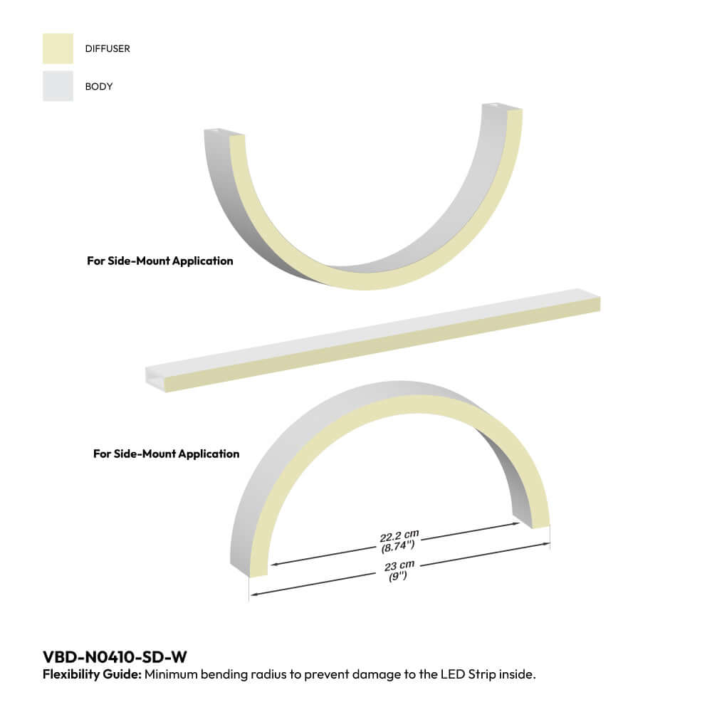 White Silicone Flexible LED Neon channel VBD-N0410-SD-W, per foot(30.5cm) SIDE Mount