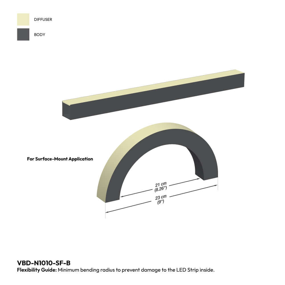 Black Silicone Flexible LED Neon channel VBD-N1010-SF-B, per foot(30.5cm) SURFACE Mount