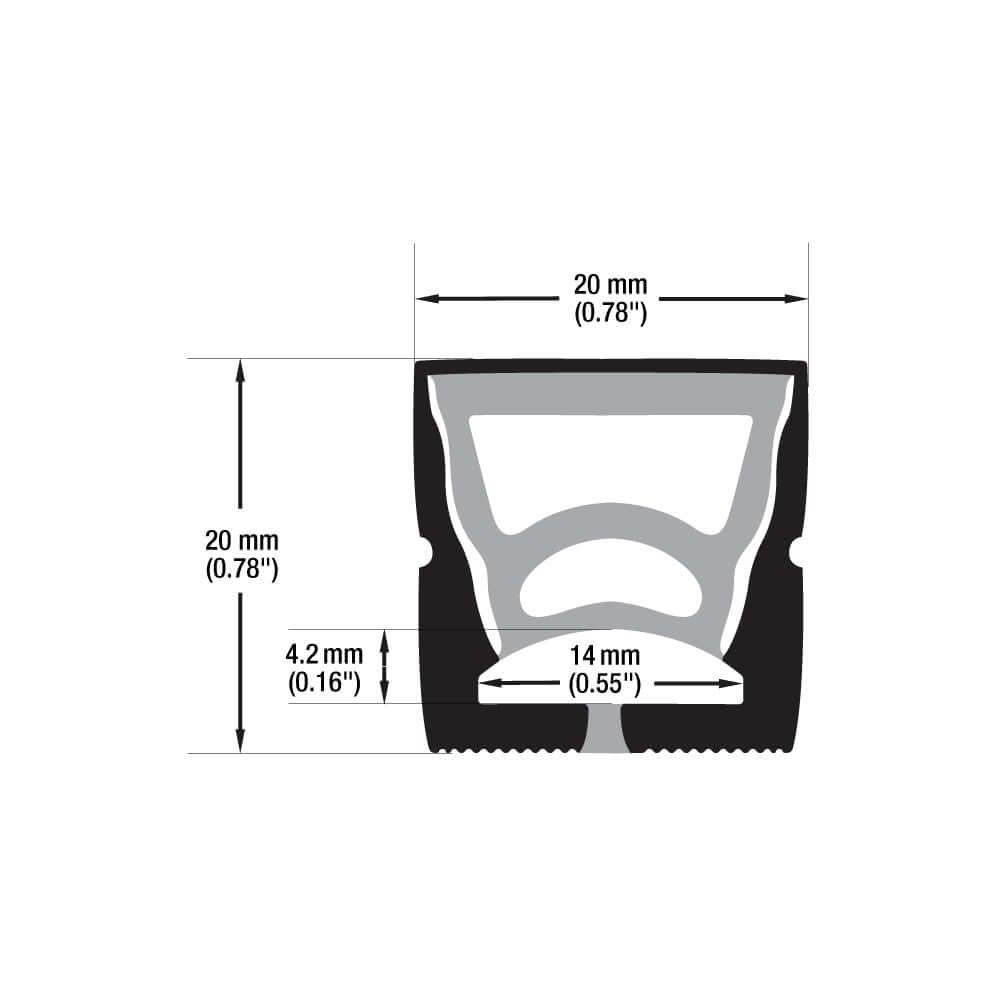 Black Silicone Flexible LED Neon channel VBD-N2020-SF-B, per foot(30.5cm) SURFACE Mount