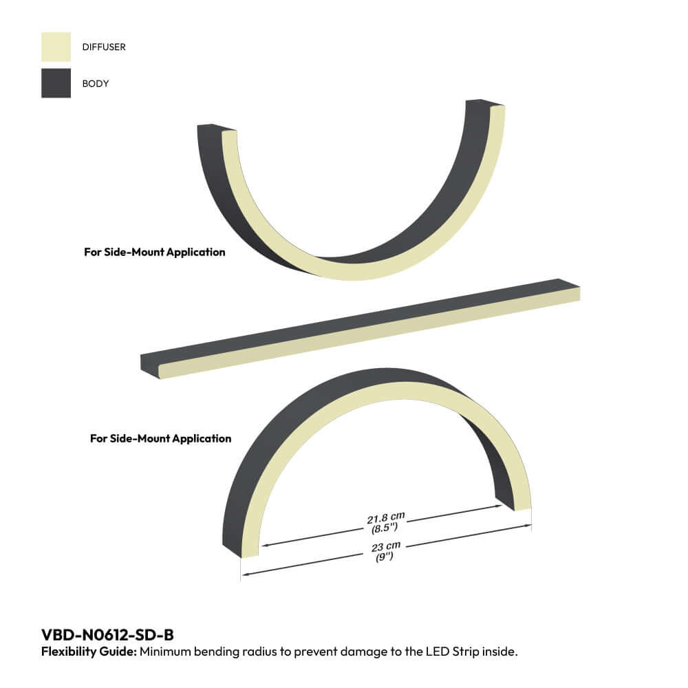 Black Silicone Flexible LED Neon channel VBD-N0612-SD-B, per foot(30.5cm) SIDE Mount