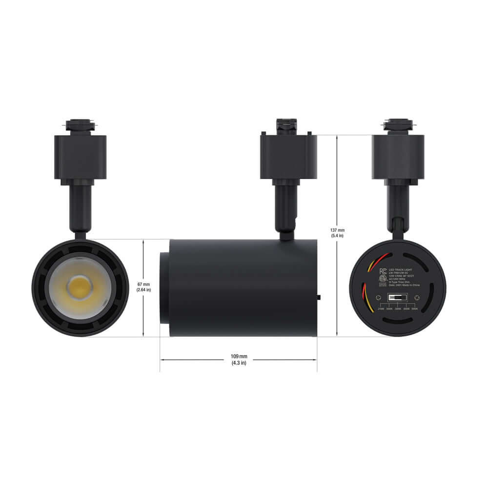 Black LED Track Light Head 12W 5CCT, 120V AC