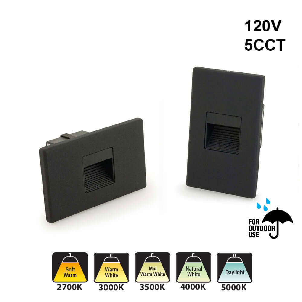 LSD-5CCTBK Horizontal and Vertical Orientation Black LED Step Light 120V, 2W, Adjustable 5CCT(2.7K, 3K, 3.5K, 4K, 5K)