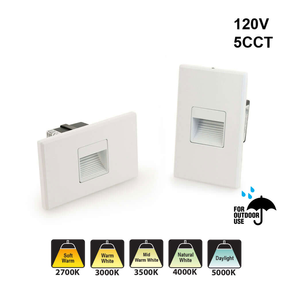 LSD-5CCTWH Horizontal and Vertical Orientation White LED Step Light 120V, 2W, Adjustable 5CCT(2.7K, 3K, 3.5K, 4K, 5K)