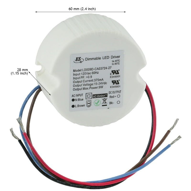 ES LD009D-CA3724-27 Constant Current LED Driver, 375mA 15-24V 9W max, gekpower