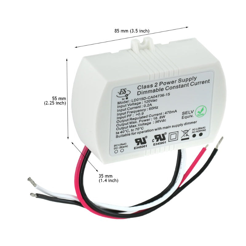 ES LD015D-CA04736-15 Constant Current LED Driver, 470mA 36V 16.8W Max, gekpower