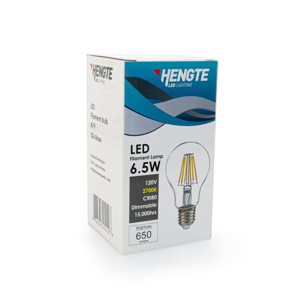 Hengte A19 LED Filament Bulb, 120V 6.5W 2700K(Soft White) - GekPower