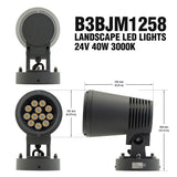 B3BJM1258 Landscape Spotlight, 24V 40W 3000K(Warm White), gekpower