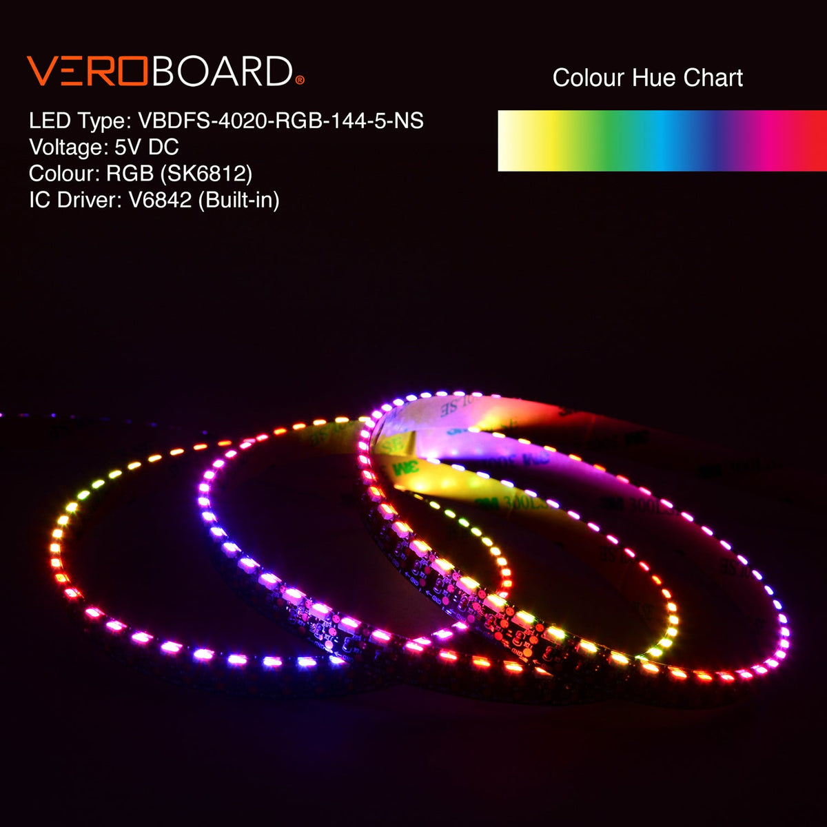 5V RGB Addressable LED strip, 1M (144 per meter)