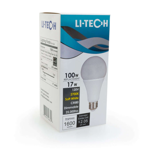 Li-Tech A21 LED Bulb - 120V 17W Equivalent 100W
