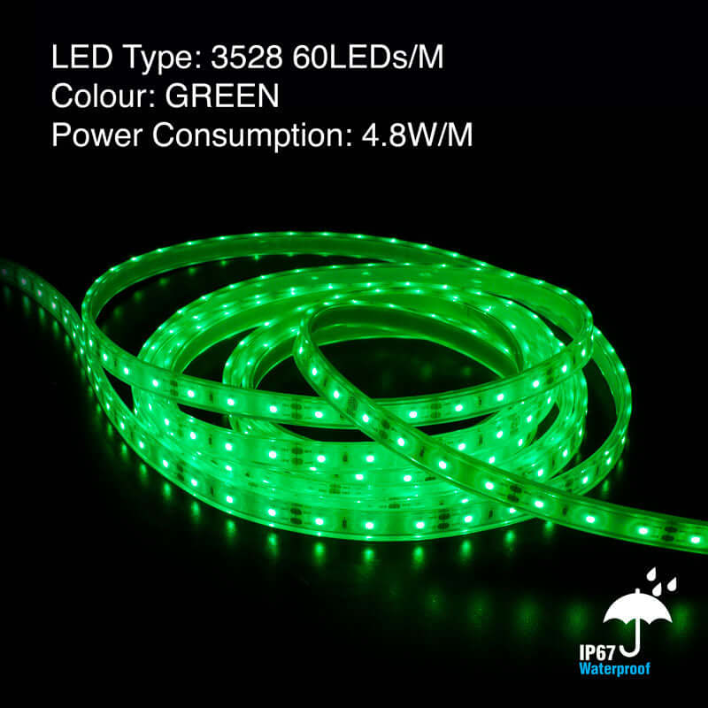 5M Green LED Strip Light - Waterproof 3528 SMD