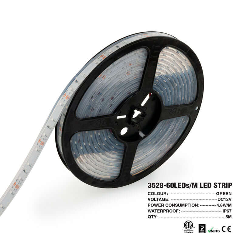5M Green LED Strip Light - Waterproof 3528 SMD