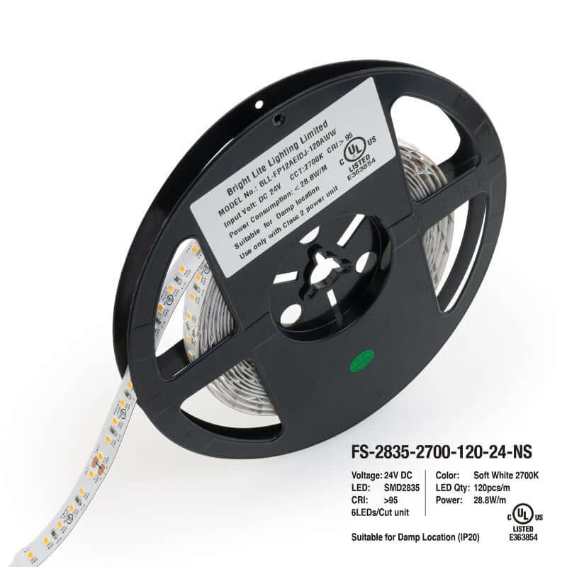 5M(16.4ft) Indoor LED Strip 2835, 24V 9(w/ft) 720-750(Lm/ft) 120(LEDs/m) CCT(2.7K, 6K) - GekPower