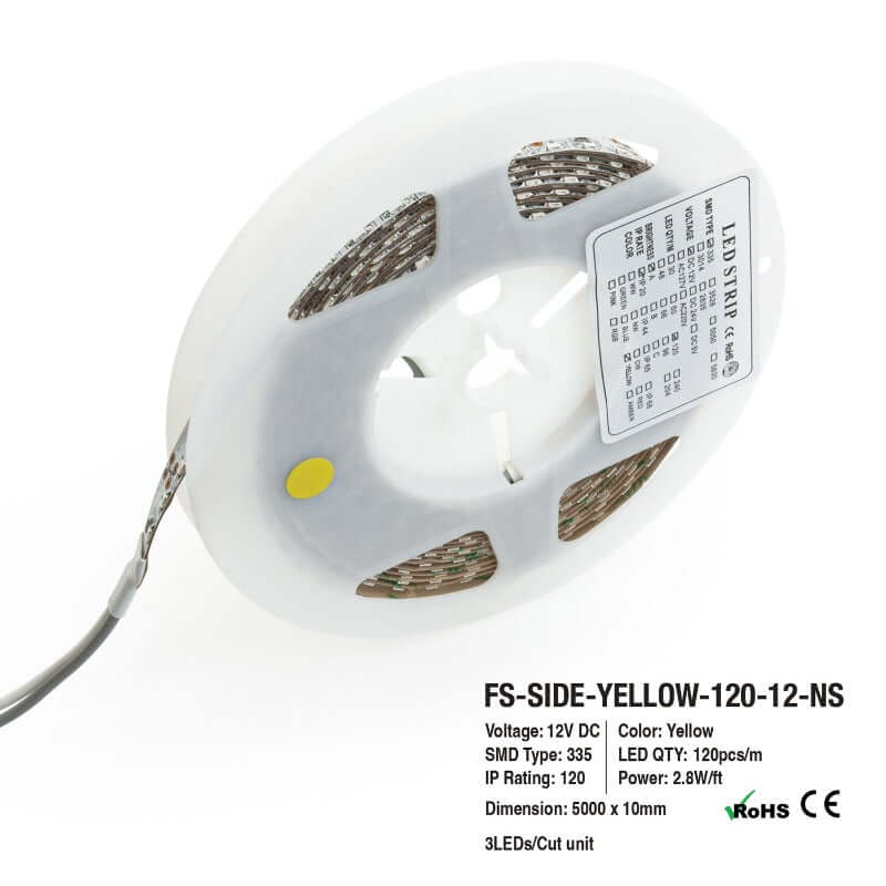 5M(16.4ft) Side Emitting LED Strip 315, 12V 3(w/ft) 120(LEDs/m) CCT(Yellow, Red, Blue) - GekPower
