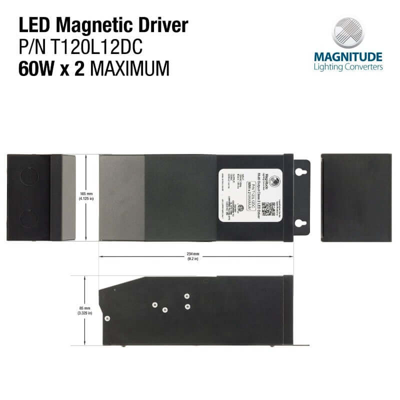 Dimmable Magnitude T120L 12V LED Driver - 60W x 2