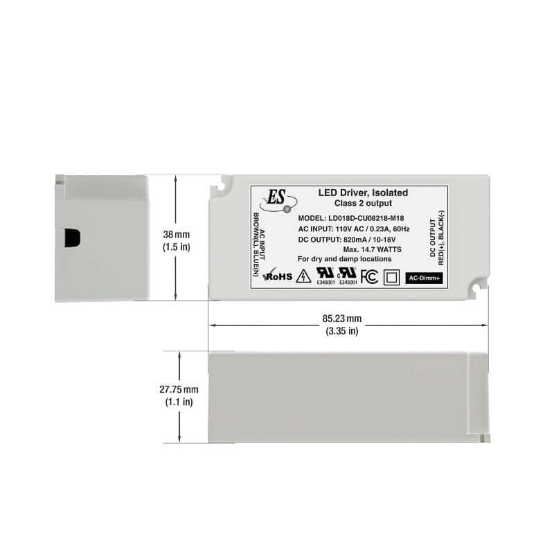 666561412296 - ES LD018D-CU08218-M18 LED Driver - 820mA 14.7W