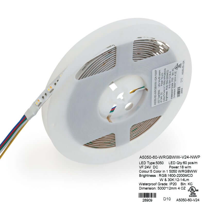 5M Indoor LED Strip Light 5050 - RGBWW 24V | 18W