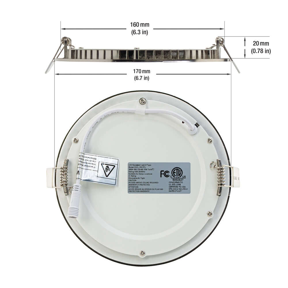 6" Dimmable Recessed LED Panel Light - 15W Brushed Nickel