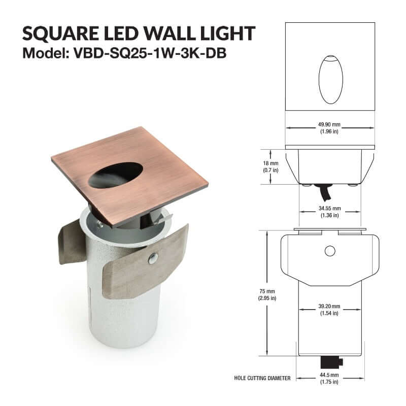 666561418243 - VBD-SQ25-1W-3K-DB Dimmable LED Step Light 12V