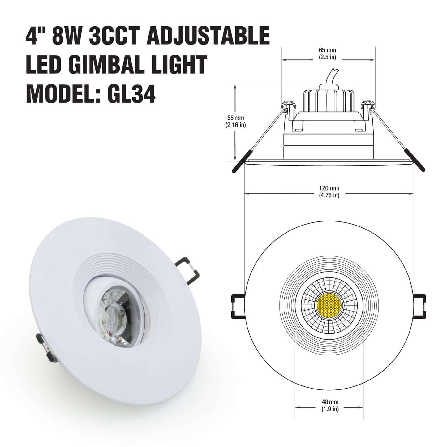 4" Round Gimbal Dimmable LED Downlight | 120V 8W