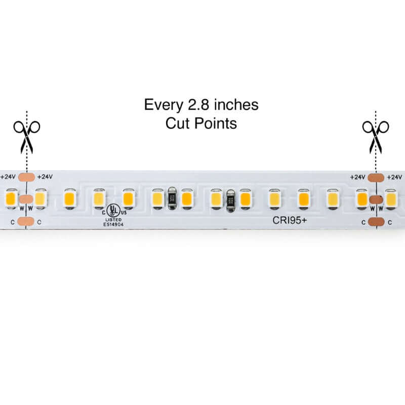 5M(16.4ft) Adjustable color temperature CW&WW LED strip 2835, 24V 5(w/ft) 1018-1120(Lm/ft) 168(LEDs/m) CCT(2.7K-6K Adjustable) - GekPower