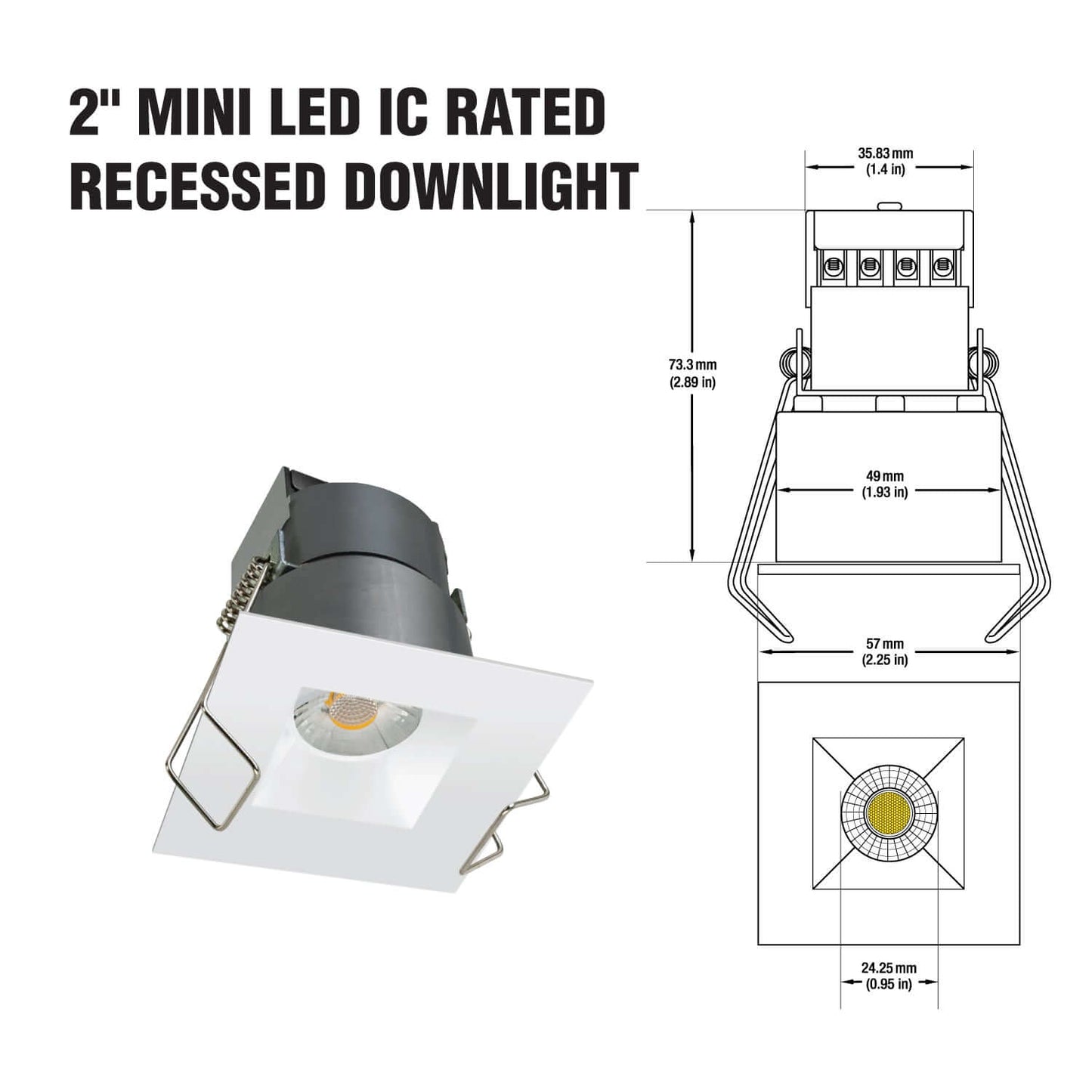 666561425043 - 2 Inch Mini Dimmable LED Recessed Downlight - Warm White