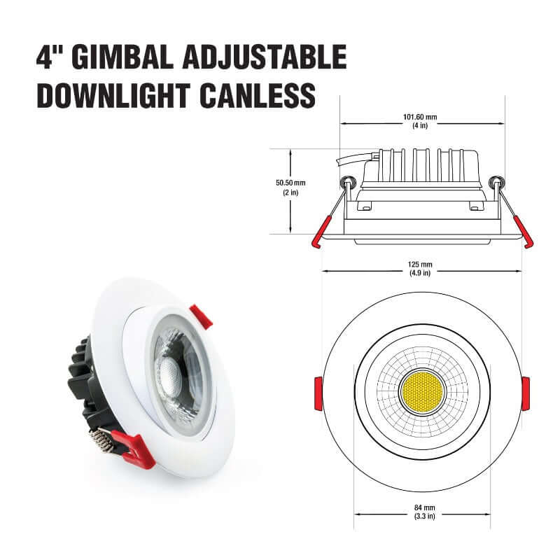 4 inch Round Gimbal Recessed LED Downlight / Ceiling Light AD-LED-4-S12W-5CCTWH-EY, (5CCT) 120V 12W, gekpower
