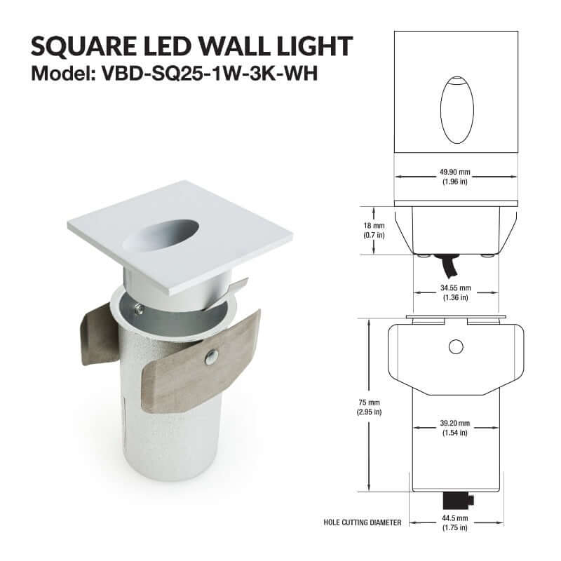 VBD-SQ25-1W-3K-WH Dimmable LED Step Light