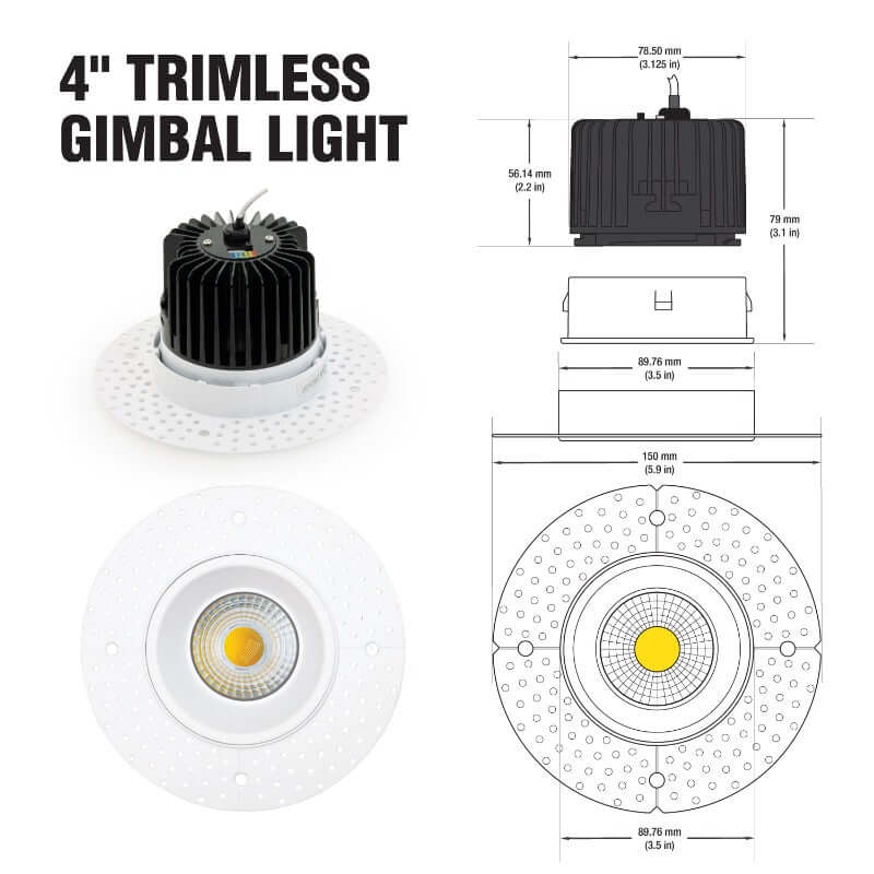 Dimmable 4" Round Trimless LED Downlight - 15W