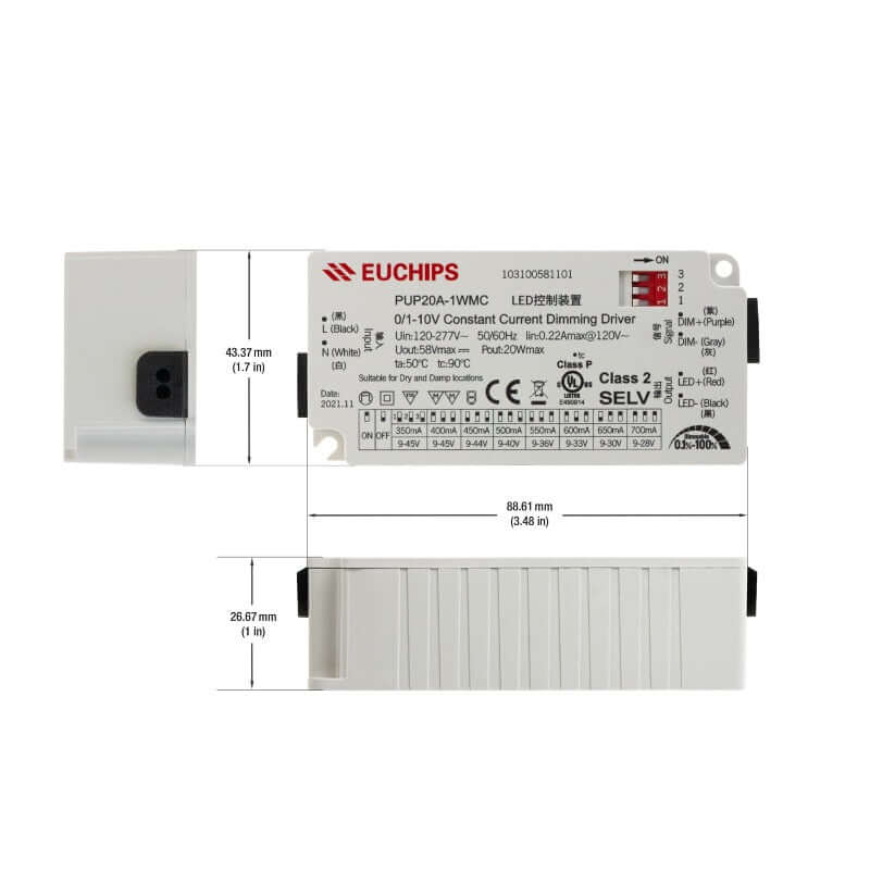 20W LED Driver 0-10V Dim PUP20A-1WMC-700