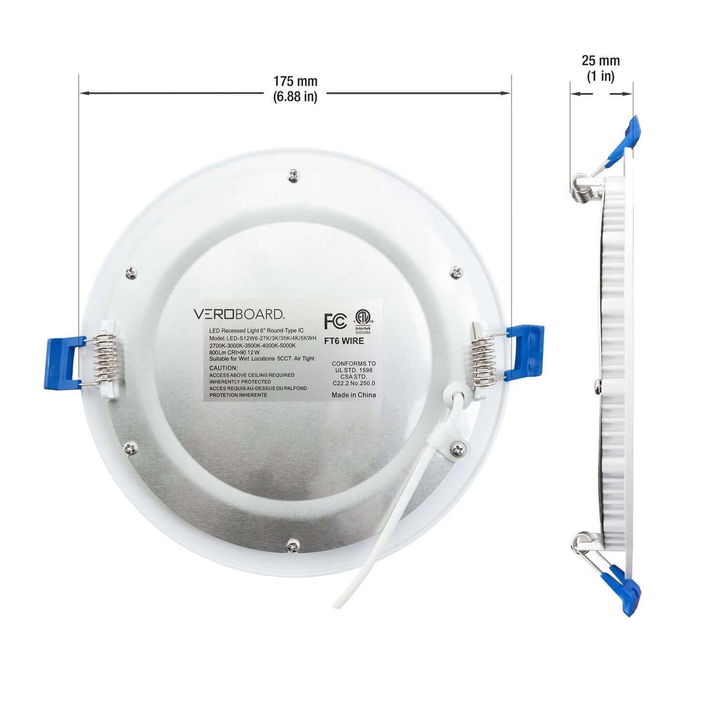 6 inch flat Round Ultrathin Recessed LED Downlight / Ceiling Light LED-6-S12W-5CCTWH, 120V 12W 5CCT(2.7K, 3K, 3.5K, 4K, 5K), gekpower