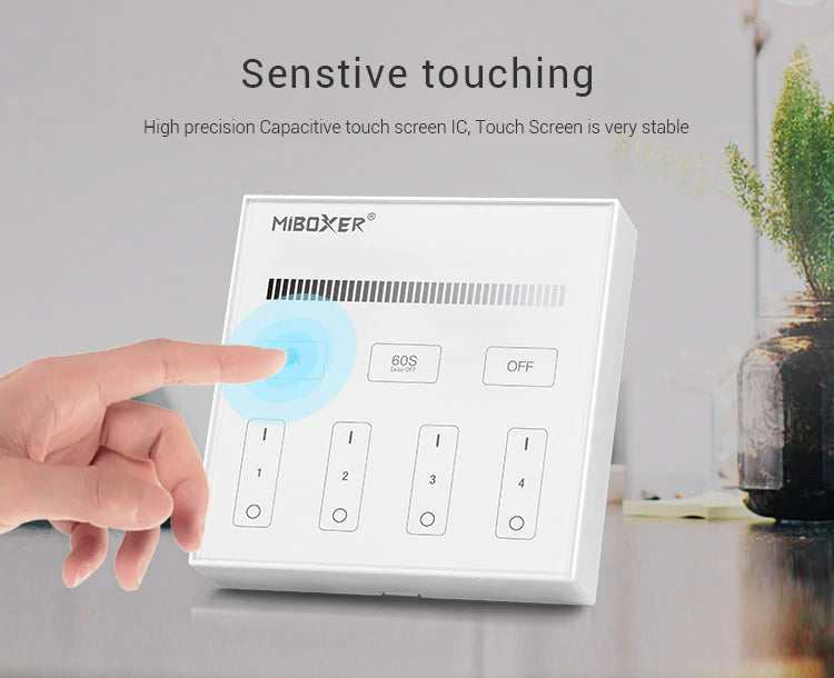 Mi-Light B1 4-Zone Single Color Brightness Dimming Smart Touch Panel Remote Controller, works with FUT036 - GekPower