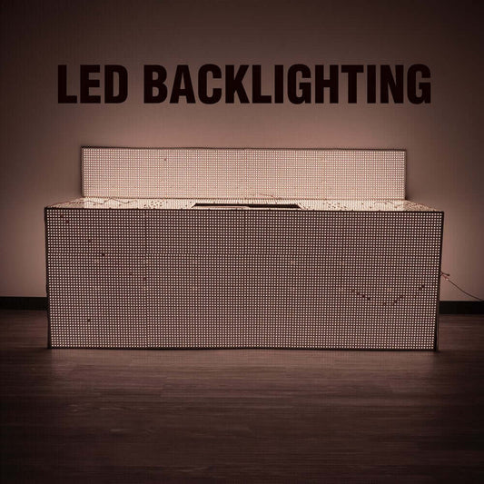 Modern bar with LED backlighting creating an inviting illuminated ambiance.