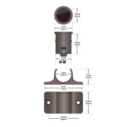 Dimensions and specifications of the LP-5028S2 mini double head door sensor switch in brown color.