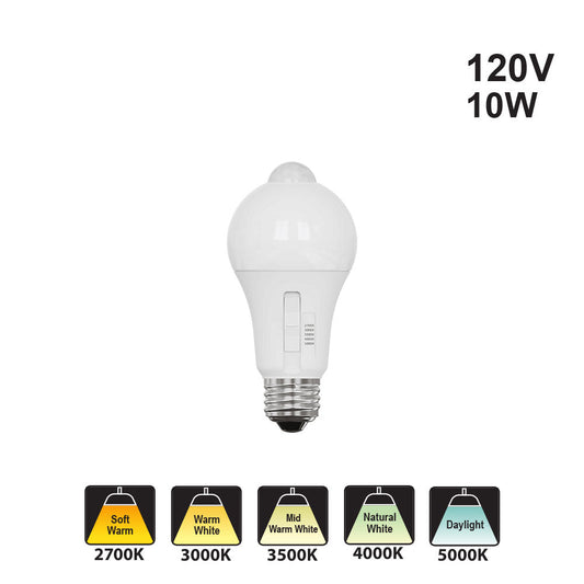 Votatec A19 LED – 5Way CCT Adjustable – PIR Model No.VO-A19W10-120-5Way-D-PIR 120V 10W CCT(2.7K, 3K, 3.5K, 4K, 5K)