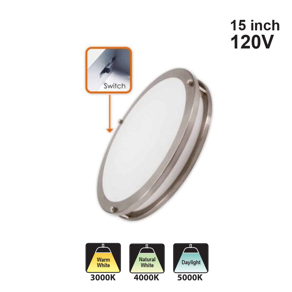 Votatec Flush Mount Fixture VO-RF15W24-120-D-3Way SL/BK/BB 120V 24W CCT(3K, 4K, 5K)