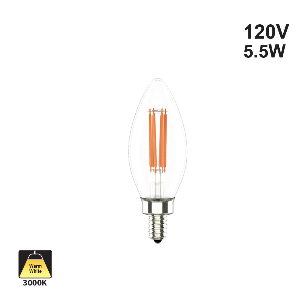 Votatec Candle Filament LED VO-FCAW5.5-120-30-D, 120V 5.5W 3000K(Warm White)