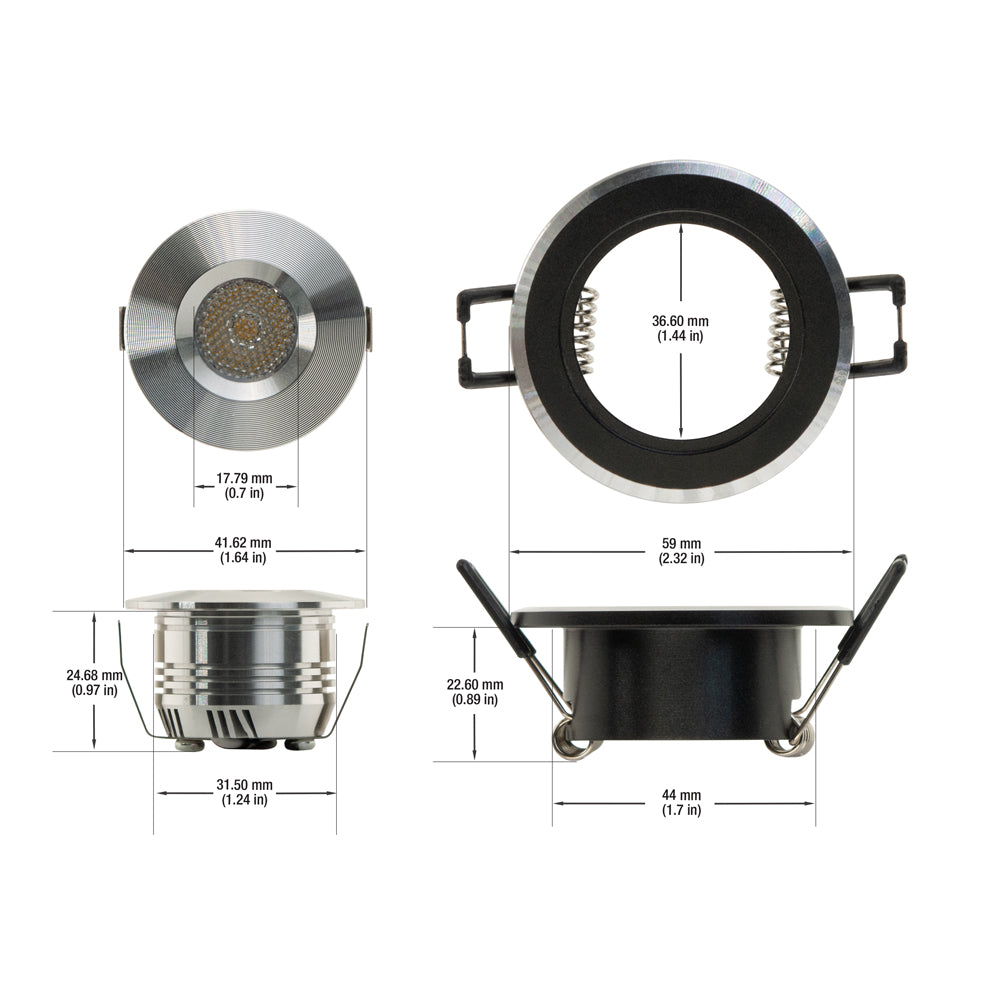 Type 5 1.5 inch Round Downlights/ Ceiling Lights, 12V 1W 3000K(Warm White), gekpower