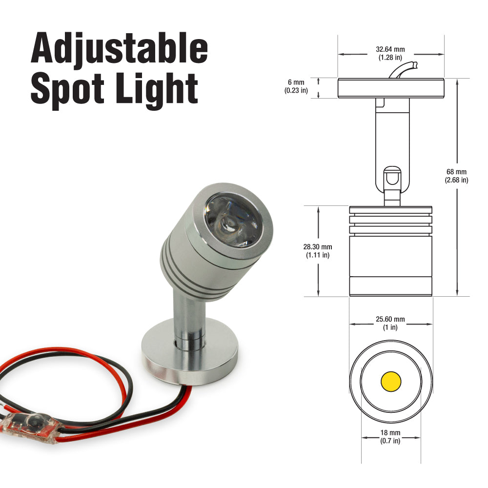 1 x 1W Adjustable Spot Light 12-24V - 3000K (Warm White)