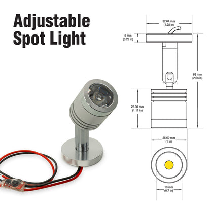 1 x 1W Adjustable Spot Light 12-24V - 3000K (Warm White)