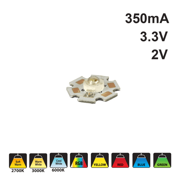 1W Constant Current On Aluminum Board 3.3V(2.5-2.7K(WW), Warm White, Cool White, Blue, Green, RGB) 2V(Red, Yellow) - GekPower