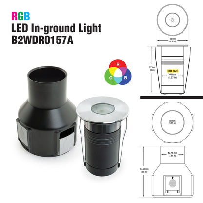 B2WDR0118A Outdoor Round Recessed LED Inground Light, 24V 4.1W RGB