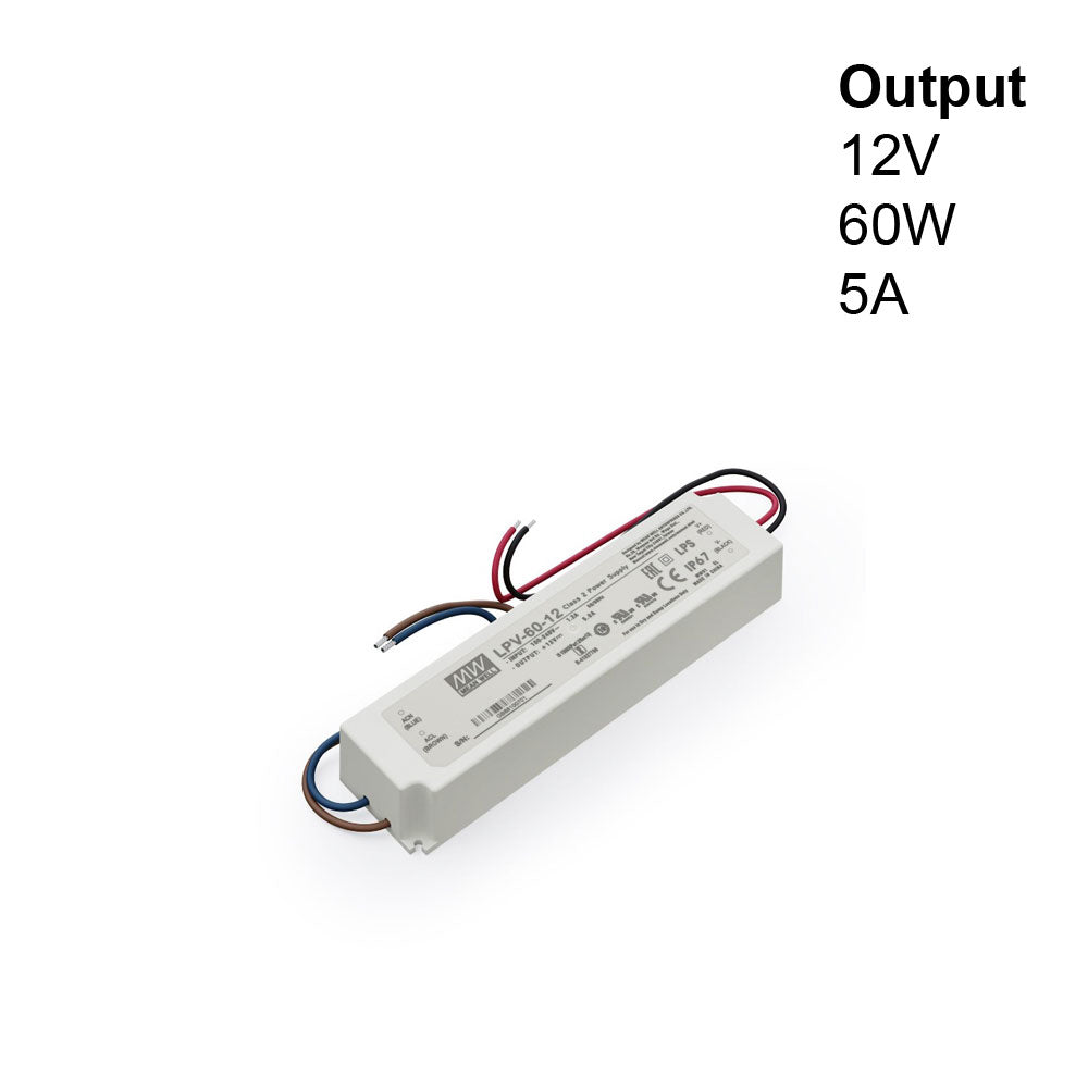 Mean Well LPV-60-12 Non-Dimmable LED Driver, 12V 5A 60W - GekPower