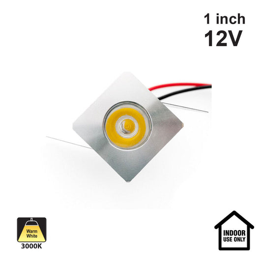 1 inch Small Square-Flat LED Recessed Pathway Lighting, 12V 1W 3000K(Warm White)