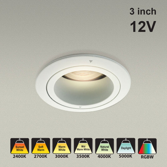 VBD-MTR-16W Low Voltage IC Rated Recessed LED Light Fixture, 3 inch Round White, mr16 gekpower