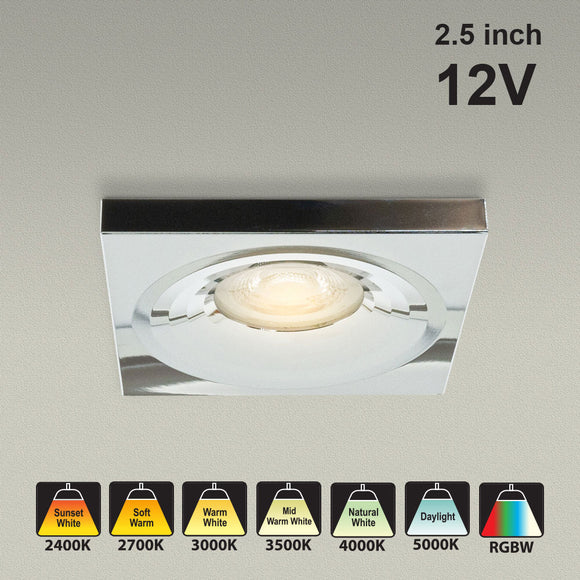VBD-MTR-1C Low Voltage IC Rated Downlight LED Light Fixture, 2.5inch Square Chrome, mr16 fixture, gekpower